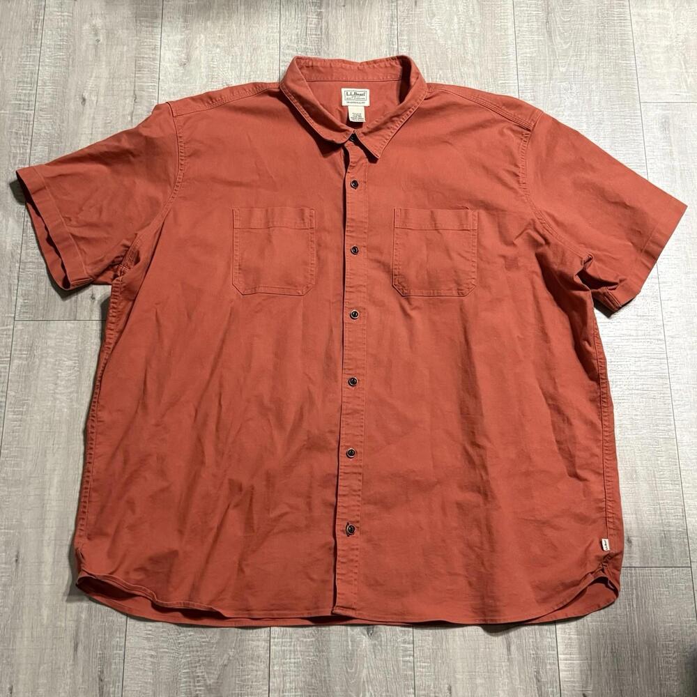 L.L. Bean BeanFlex Twill Shirt  Orange Button-Up Short Sleeve Casual Men’s XXXL - Picture 2 of 9
